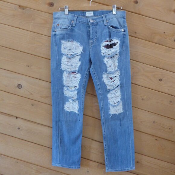 HUDSON Blue Crop DAX Boyfriend 20" Inseam Button Fly Damaged Distressed Jeans 26 - Picture 1 of 13